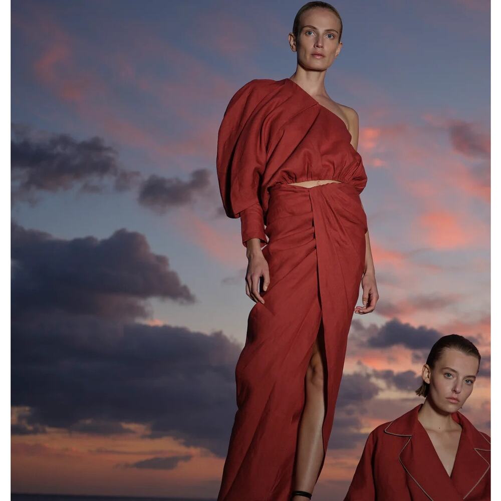 Piece of White‎ Amy Linen Skirt in Cranberry, Quiet Luxury $456 MSRP, XS